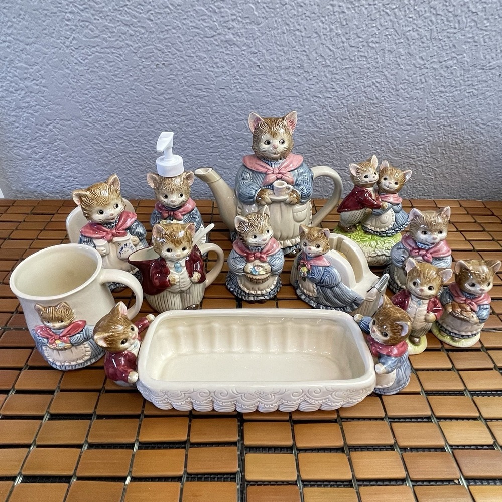 Vintage Otagiri Cat Lot Mr Mrs Whiskers Anthropomorphic 12pc Collection Japan
